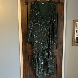 Wonderly Dark Green Floral Long Sleeve Dress